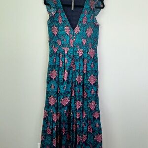 Anthropologie Pink Maxi Sundress V-Neck Wedding Guest